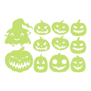 Stickers muraux Halloween fluorescents avec fantôme sorcier et visages de citrouilles