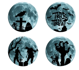Détail macro d'autocollants muraux d'Halloween montrant des zombies et des thèmes de cimetière