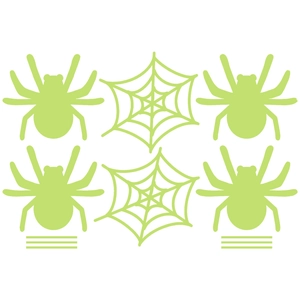 Luminous Halloween wall stickers set with green glow-in-the-dark spiders and webs