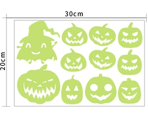 Guide détaillé des dimensions pour autocollants Halloween phosphorescents de 30x20cm avec motifs