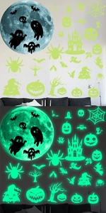 Autocollants muraux Halloween lumineux montrant le contraste jour et nuit avec lune
