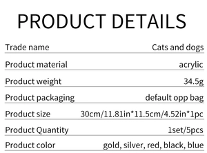 Detailed product specifications for acrylic cats and dogs mirror wall sticker decor