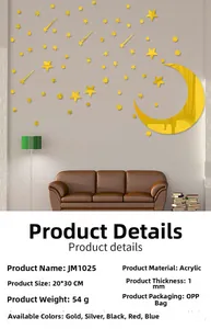 Spécifications du produit pour les stickers muraux miroir lune et étoiles en or
