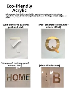 Close-up of waterproof gold acrylic mirror wall stickers with self-adhesive backing details