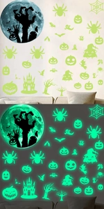 Stickers muraux Halloween fluorescents montrant le contraste jour et nuit brillante