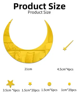 Tableau des tailles pour stickers muraux miroir doré lune et étoiles, 65 pièces