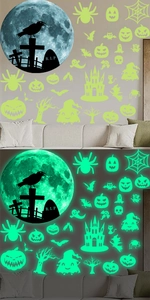 Stickers muraux Halloween fluorescents montrant le contraste entre le jour et la nuit