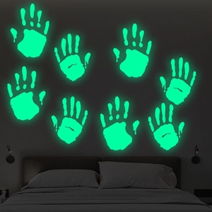 Leuchtende Halloween Handabdruck Wandsticker mit grünem Glow-Effekt für Deko