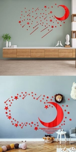 Stickers muraux miroir acrylique rouge lune et étoiles pour salon et chambre bébé