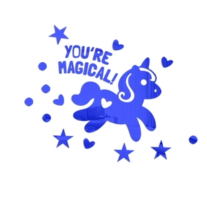 Blue acrylic mirror wall decal set with unicorn and stars for kids room decor