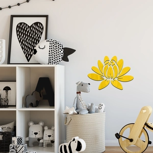 Detail of yellow lotus mirror acrylic wall stickers in a modern Nordic nursery room decor