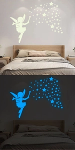 Leuchtende Wandtattoo Fee und Sterne für Kinderzimmer Deko mit blauem Leuchteffekt