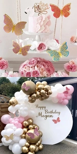 Dettaglio di adesivi murali farfalla 3D traforati per decorazioni di torte e palloncini