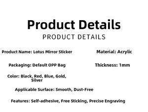 Detailed specifications for acrylic lotus mirror wall sticker with 1mm thickness options