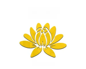 Detailed view of yellow lotus acrylic mirror wall sticker with 30x22cm dimensions