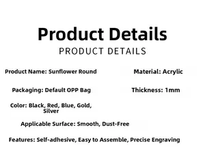 Detailed specifications for sunflower acrylic mirror wall stickers with self-adhesive backing