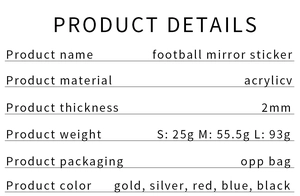 Tableau des tailles détaillé pour stickers muraux miroir football en acrylique avec options