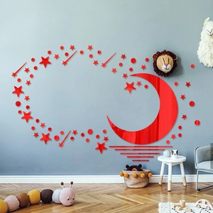 Stickers muraux miroir acrylique rouge lune et étoiles pour chambre d'enfant déco