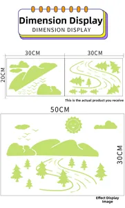 Luminous landscape wall sticker set dimensions showing 30x20cm sheets and 50x30cm layout