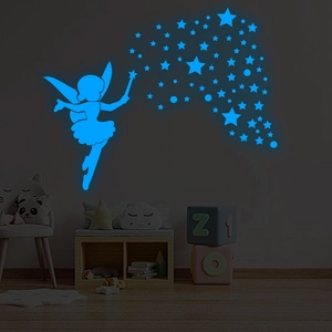 Leuchtende Fee Wandtattoo Set mit blau strahlenden Sternen für Kinderzimmer Deko