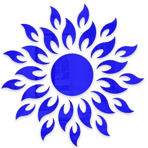 Blue acrylic sunflower mirror wall sticker with flame texture for home decor