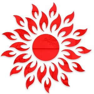 Detail of red sunflower acrylic mirror wall sticker with 3D reflective surface effect
