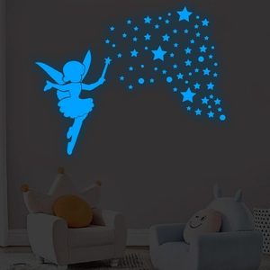 Leuchtendes blaues Feen-Wandsticker-Set mit glühenden Sternen für Kinderzimmer-Deko