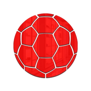Détail du sticker mural football en acrylique rouge avec effet miroir poli