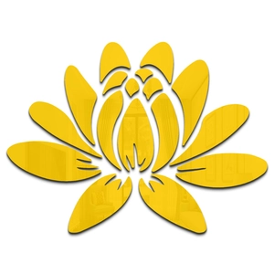 Modern 3D acrylic mirror lotus wall sticker with reflective yellow finish for home decor