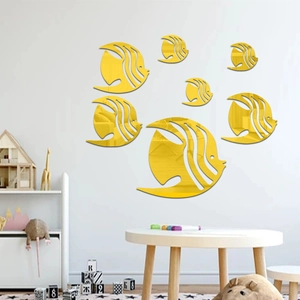 Goldene Fisch Spiegel Wandaufkleber 7er-Set für Kinderzimmer und Wanddekoration