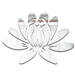 Detailed macro view of silver acrylic lotus wall sticker with reflective mirror effect