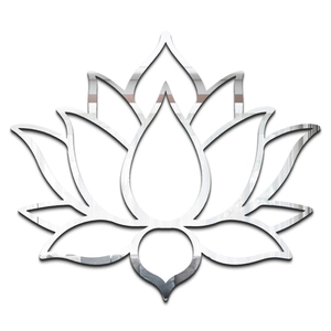 Detail of a silver acrylic mirror wall sticker with a reflective lotus flower design