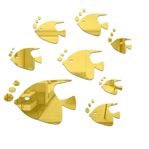 Goldener Spiegel-Wandtattoo-Satz mit Fischen für Wohnzimmer und Schlafzimmer Deko