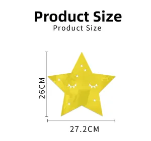 Detail of yellow star acrylic mirror wall sticker showing 26x27.2cm product dimensions
