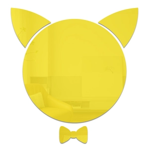 Adesivo murale a specchio a forma di gatto giallo per camera dei bambini e soggiorno