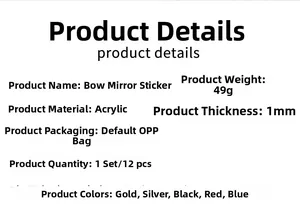 Specifications of 12pcs acrylic bow mirror wall stickers 1mm thick in multiple colors