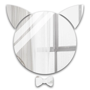 Set di 3 adesivi murali a specchio in acrilico con simpatico design a gatto argentato