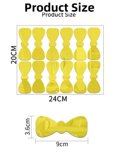 Detailed size specifications for bow-tie shaped yellow acrylic mirror wall stickers