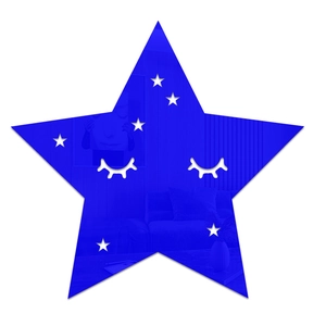 Close-up of blue star mirror wall sticker with smiling face cutouts for kids' room decor