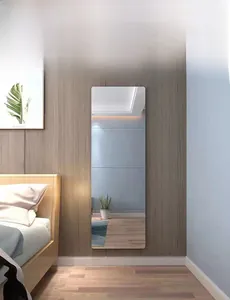 Detail showing high-definition acrylic mirror wall sticker with rounded corners in a bedroom