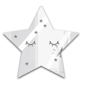 Detail of silver mirror star wall sticker with sleepy eyes design for kids' room