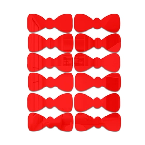 Set of 12 red bowknot mirror wall stickers with glossy acrylic finish for home decor