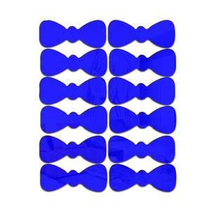 Blue bow-tie mirror wall stickers set with animated character patterns and glossy finish