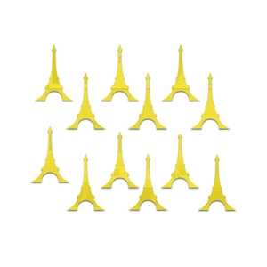 Detail view of 12 yellow Eiffel Tower mirror wall stickers for home decoration