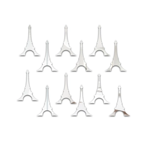 Set of 12 Eiffel Tower acrylic mirror wall stickers with reflective silver finish