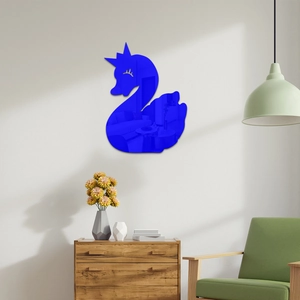 Blue swan mirror wall sticker with crown design for modern home wall decoration