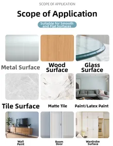 Scope of application detail for acrylic mirrors on metal wood and tile surfaces
