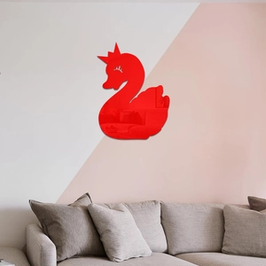 Red cartoon swan acrylic mirror wall sticker with crown for modern living room decor