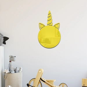 Sticker mural miroir licorne dorée pour décoration créative de chambre d'enfant