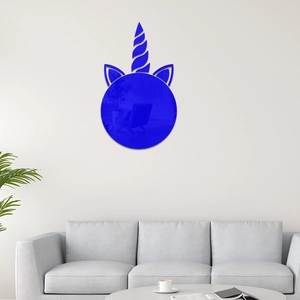 Sticker mural miroir licorne bleu moderne pour la déco créative de chambre d'enfant et salon